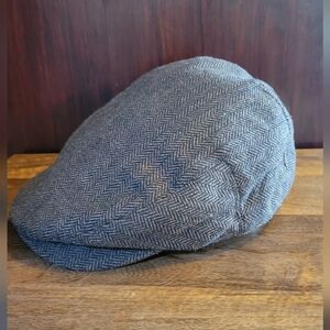 Men's Dark Brown Herringbone Flat Cap